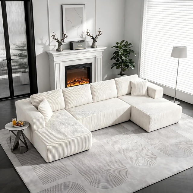 Compressed Boneless Couch, Sectional Couch Sofa with U-Shaped Chaise Longue, Modern Modular Couch with Deep Seats, Pillow Sofa for Living Room and Bedroom
