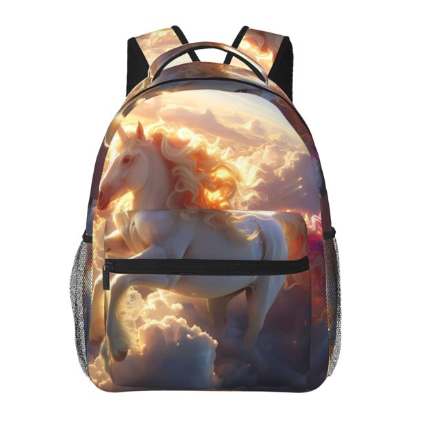 Disketp Rainbow Cloud White Horse Mochila Estampada para Hombre y Mujer – Mochila Ligera Clásica con Múltiples Bolsillos para Universidad, Trabajo y Viajes-One Size