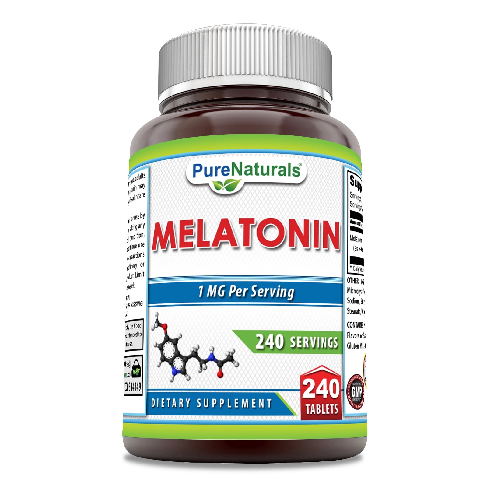 Pure Naturals Melatonin 1mg Per Serving 240 Tablets Supplement | Helps Regulate Sleep Cycle | Non GMO | Gluten Free | Made in USA