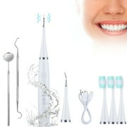 KIBVOE Plaque Ultrasonic Teeth Cleaner, Remover for Teeth With LED Light Tooth Stains Whiten Tool Kit For Kids Adult With 3 Modes White.
