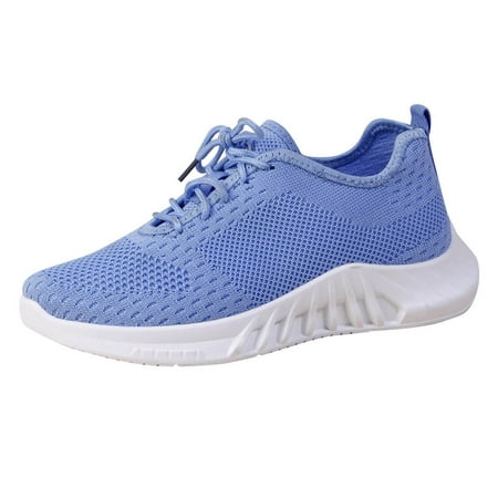 ZIZOCWA Women s Mesh Sneakers Casual Lace-up Sports Shoes Arch Support Plus Size Comfortable Walking Breathable Soft Running Shoes Blue Size40