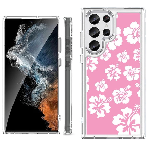 Shockproof Bumper Phone Case for Samsung Galaxy S23 Ultra 5G, by OneToughShield ® - Hibiscus Pink