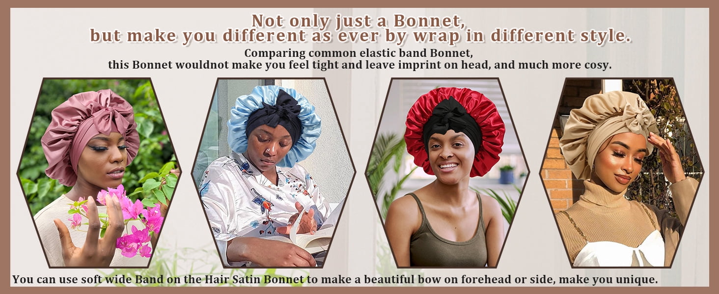 Premium Non Slip Satin Hair Bonnet for Men Women Curly Hair, Dreadlock Loc Cap Silk Double Layer Sleeping & Shower Wrap Soft Band With Tie,Black Red