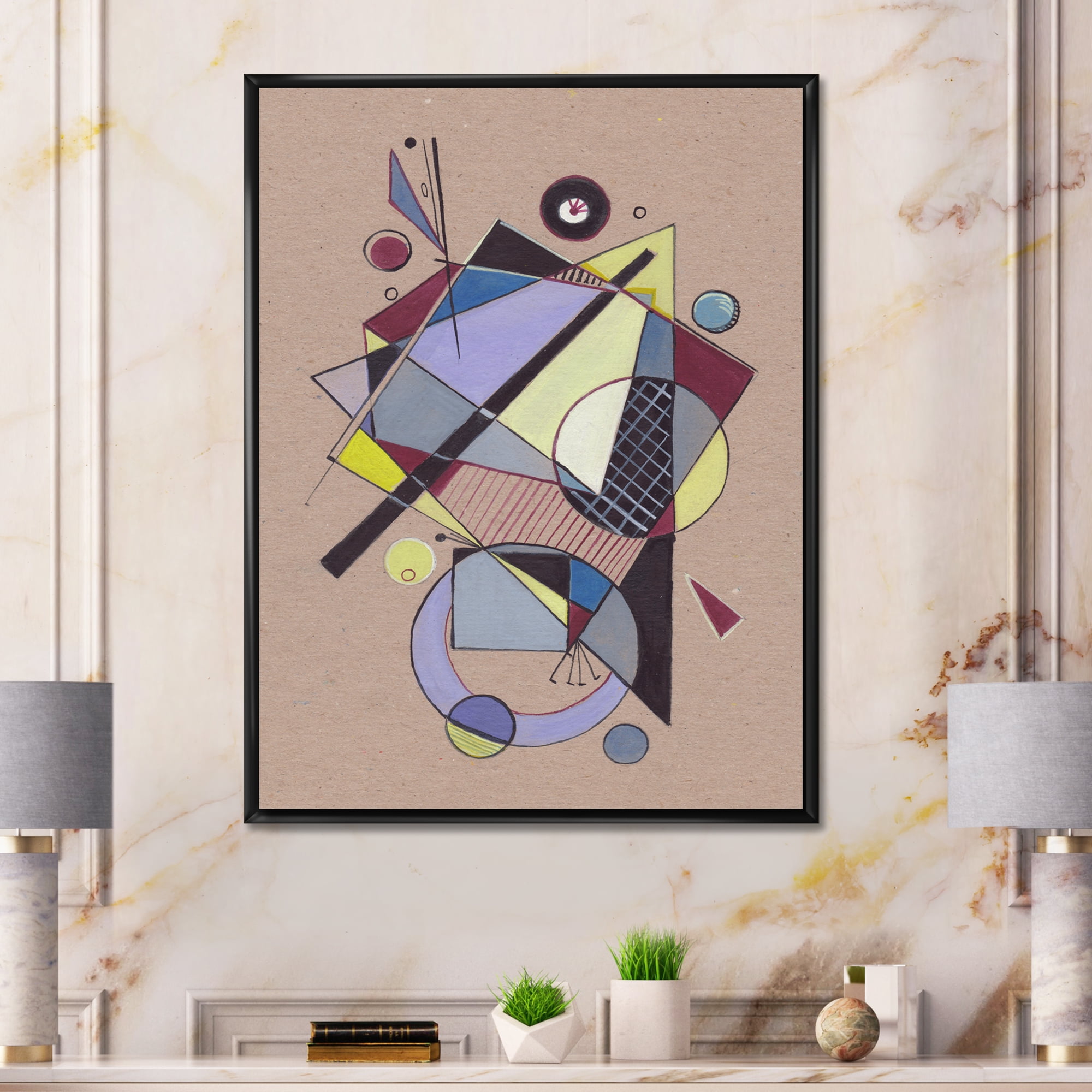 Designart 'Abstract Compositions Of Colored Geometric IV' Modern Framed Canvas Wall Art Print
