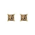 thumbnail image 3 of 1 Ct Princess Cut Studs Champagne Crystal 14K Yellow Solid Gold Everyday Dainty Earrings Screw Back, 3 of 7