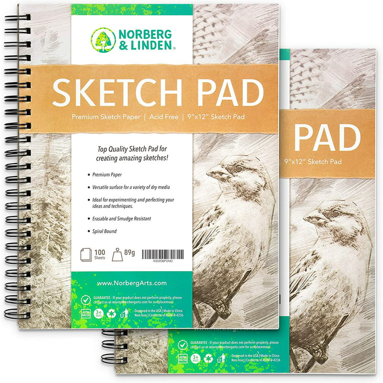 Norberg & Linden Sketch Pad 2 Pack - 9x12 Premium Heavyweight Paper for  Artwork - Ideal Texture for Dry Media - Erasable & Anti-Smudge, Spiral  Bound Detachable Pages - Cold-Pressed, 89g, 