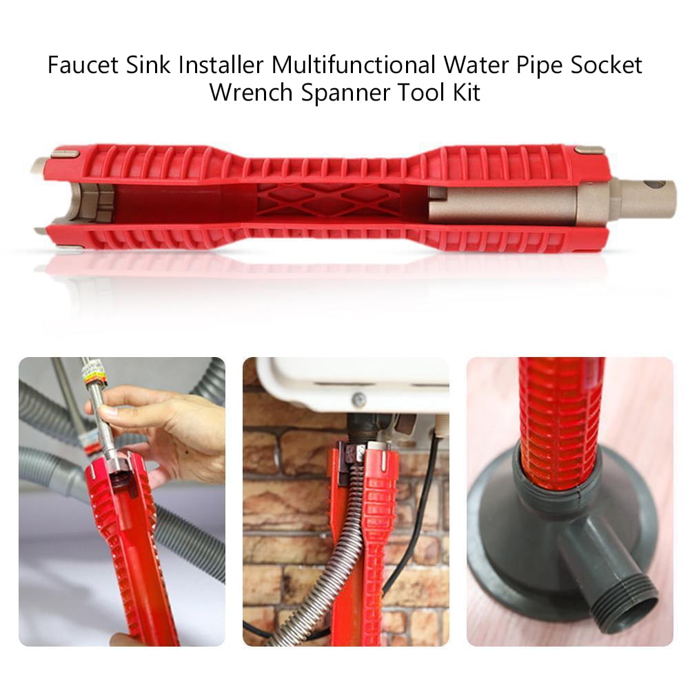 Red Multifunction Faucet and Sink Installer Pipe Socket Wrench Tap Spanner Plumbing Tool for Sink/Bathroom/Kitchen Plumbing Tubing