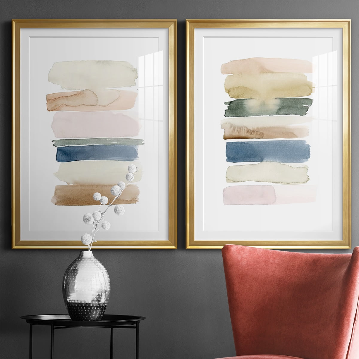 Wexford Home Faint Swatches I Premium Framed Print, 18.5" x 24.5" - Ready to Hang, Gold (Set of 2)