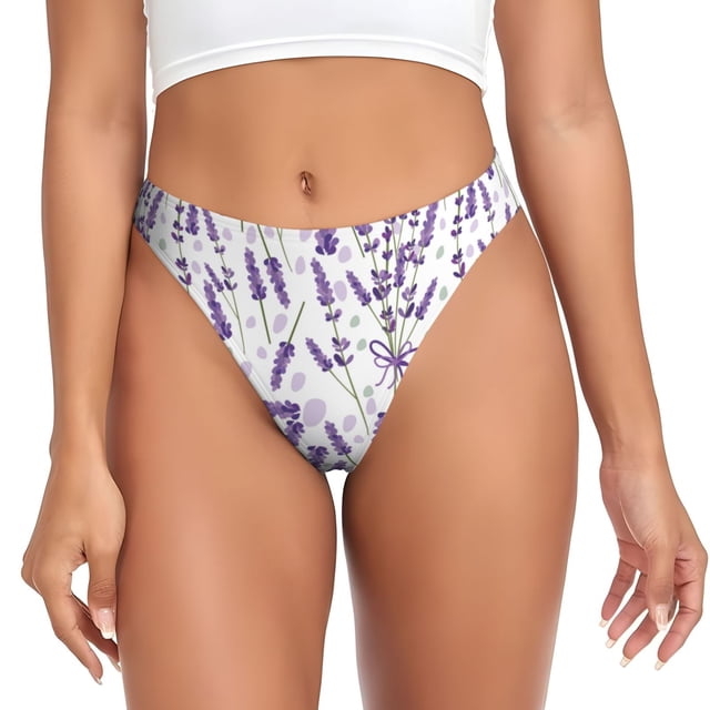 Balery Lavender Flowers Tangas de Algodón para Mujer con Estampado – Ropa Interior Sexy, Transpirable, G-string-X-Small