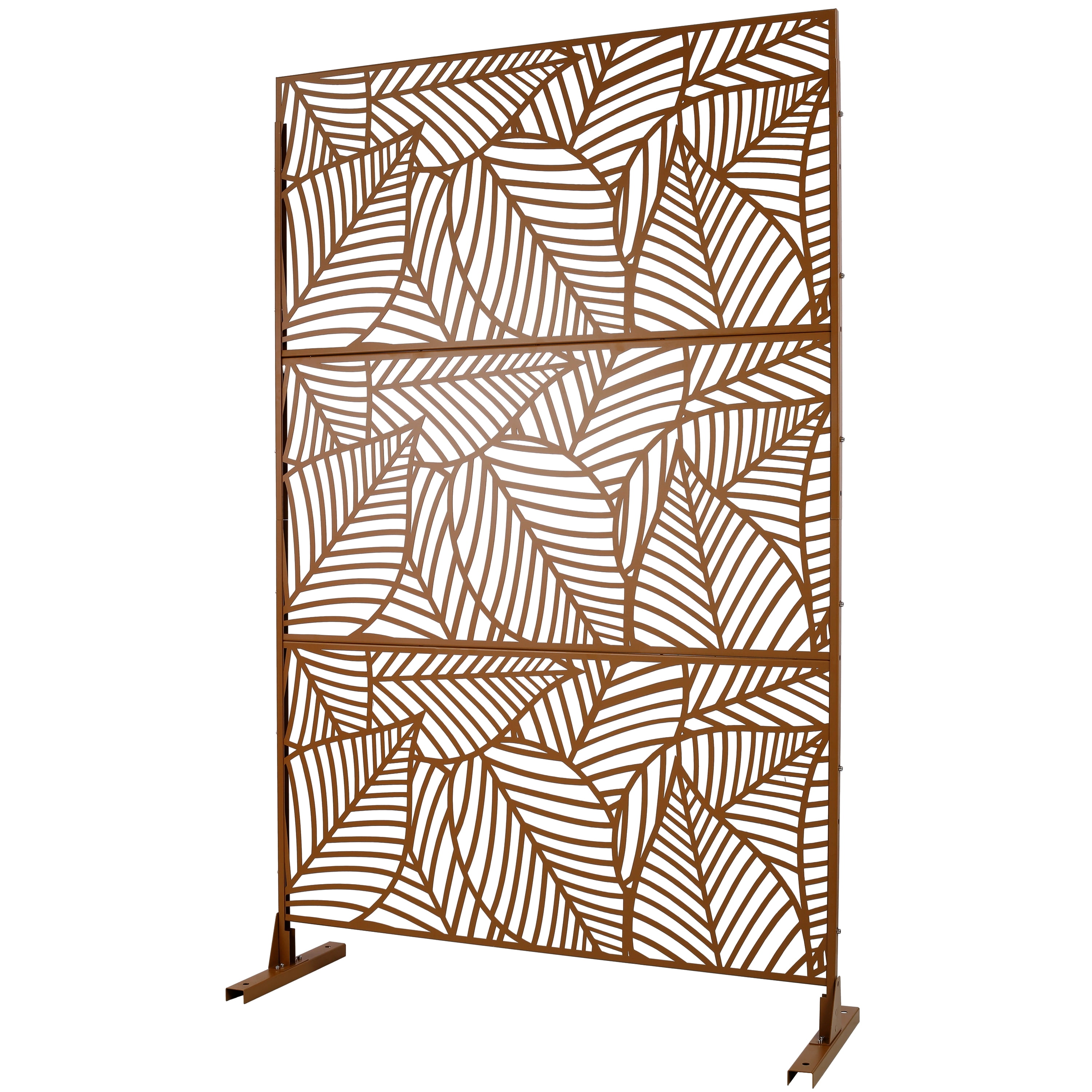 Outdoor Decor Privacy Screen, 76"Hx48"W Freestanding Metal Room Divider for Deck Balcony, Rust Red