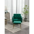 thumbnail image 2 of Velvet Accent Chair with Ottoman Modern Upholstered Tufted Armchair, Comfy Single Sofa Chair with Golden Metal Legs and Adjustable Arms for Living Room Bedroom Reading Room Office, Green, 2 of 7