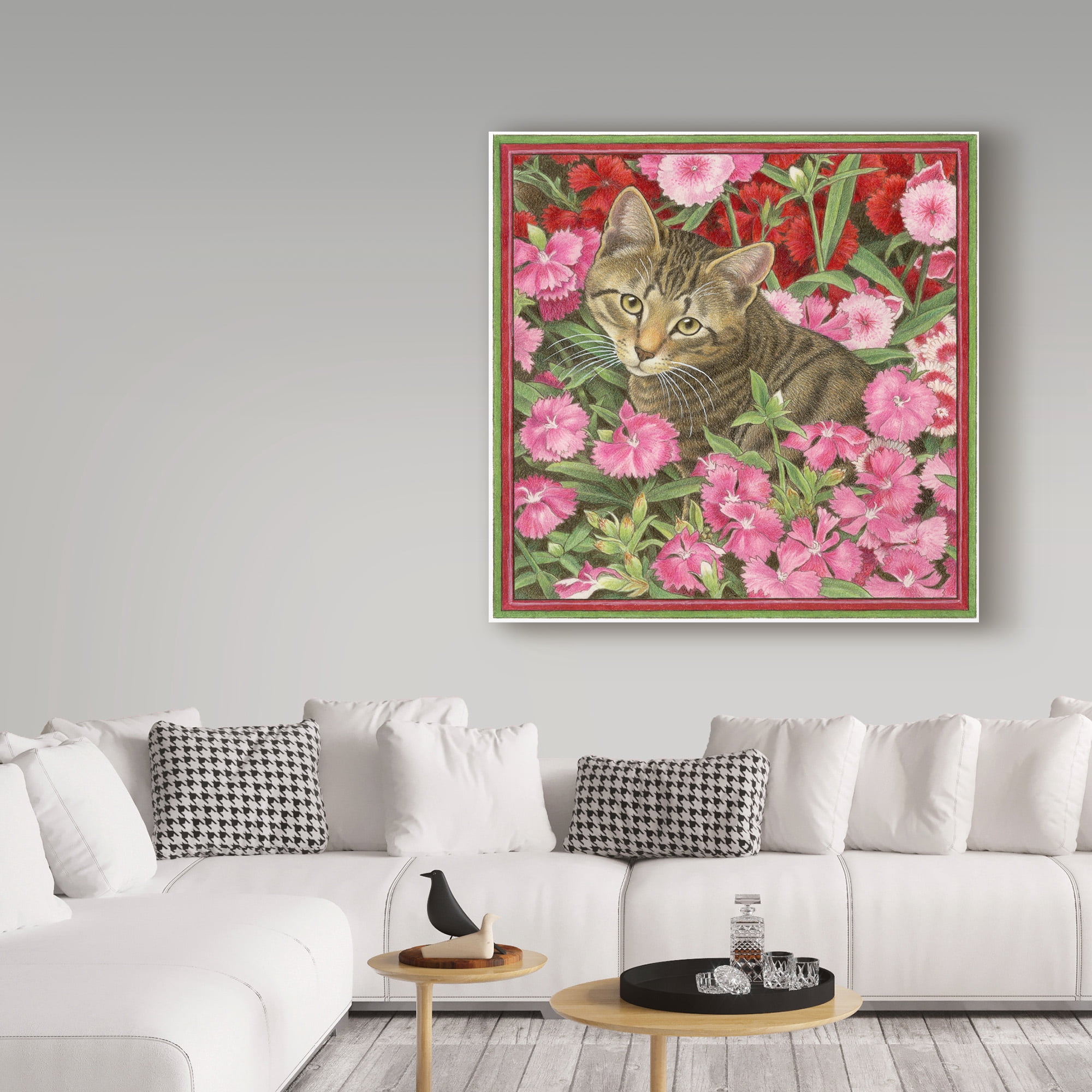 Trademark Fine Art 'Cats In Pink Flowers' Canvas Art by Francien Van Westering