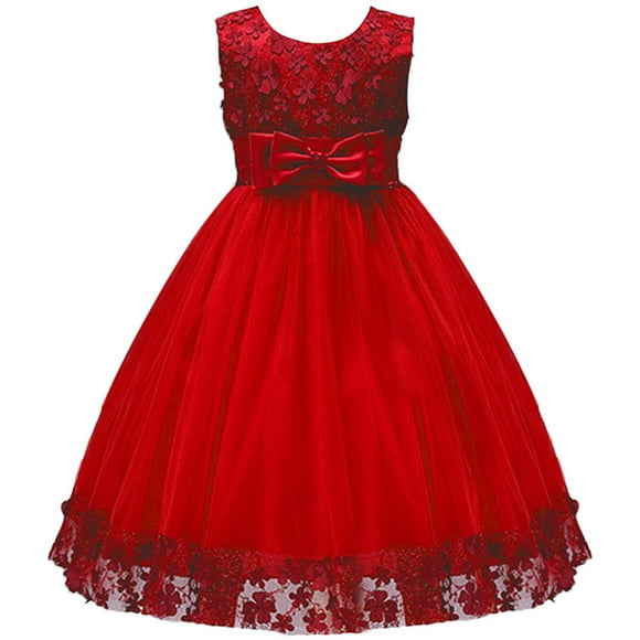 IBTOM CASTLE Grande Petite Fille Robe de Bal Dentelle Robe de Demoiselle d'Honneur pour Mariage Rouge 9-10 Ans