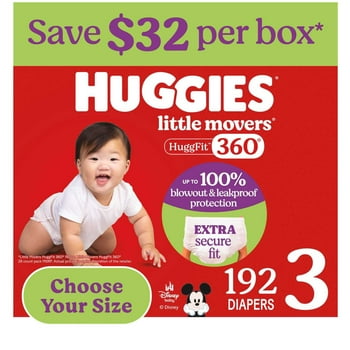 Huggies Little Movers HuggFit 360° Diapers, Sizes 3-7