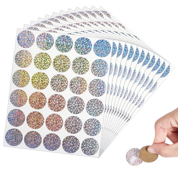 12 Sheet 360Pcs Holographic Shiny Scratch Off Stickers Labels 25mm/1" Round Scratch Off Stickers Sparkle Round Dot Sticker Self
