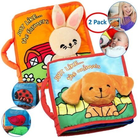 ToBe ReadyForLife 2-Pack Soft Baby Book, Cloth Bunny Book and Dog Book with Crinkle Sounds for Easter, Baby Toys for Spring, Fabric Easter Books for Babies & Infant 1 Year Old (Boy, Girl)