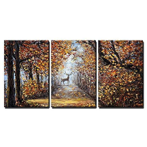 wall26 - Deer at The End of Path - Canvas Art Wall Art - 24"x36"x3 Panels