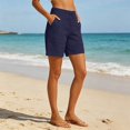thumbnail image 2 of Gyujnb Women High Waist Cotton Linen Shorts Adjustable Drawstring Waist Casual Summer Shorts with Pockets,Navy, 2 of 5