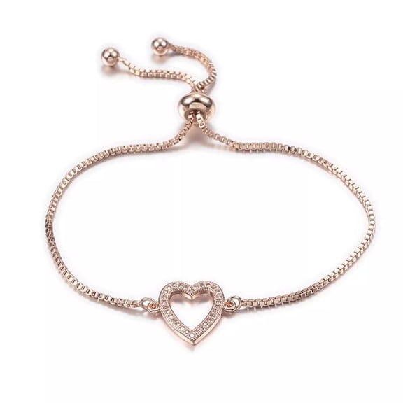 Bracelet Slider Bracelet Zirconia Box Chains Heart Rose Gold 10-1/4"(260mm) P312