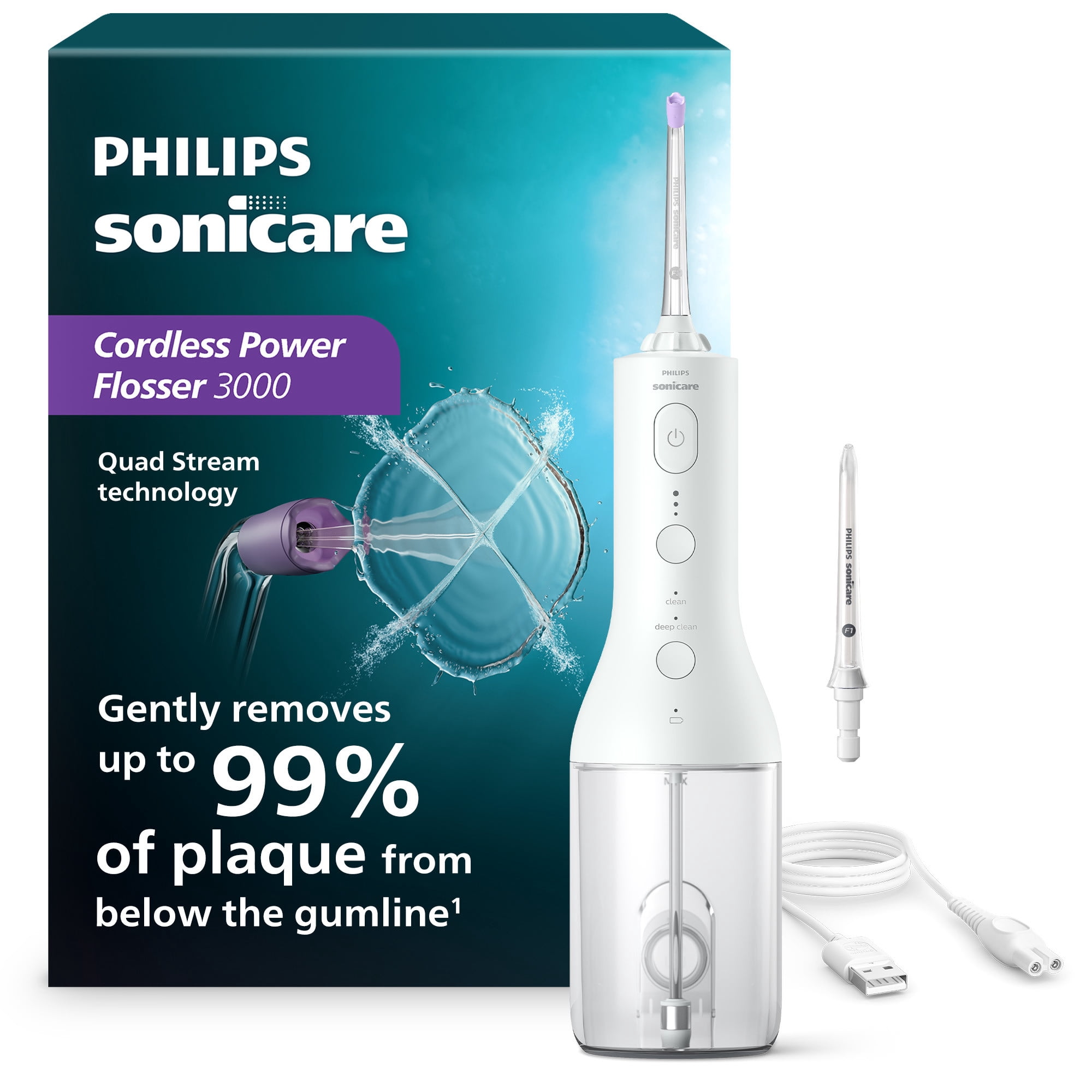 Philips Sonicare Cordless Power Flosser 3000, White, HX3826/21