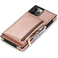 thumbnail image 4 of Wallet Case Fit for iPhone 12 6.1“,Adjustable Crossbody Zipper Cover with Card Holder Slot Neck Strap Lanyard Purse Shoulder Strap Purse Case for iPhone 12 Pro FK Rose Gold, 4 of 12
