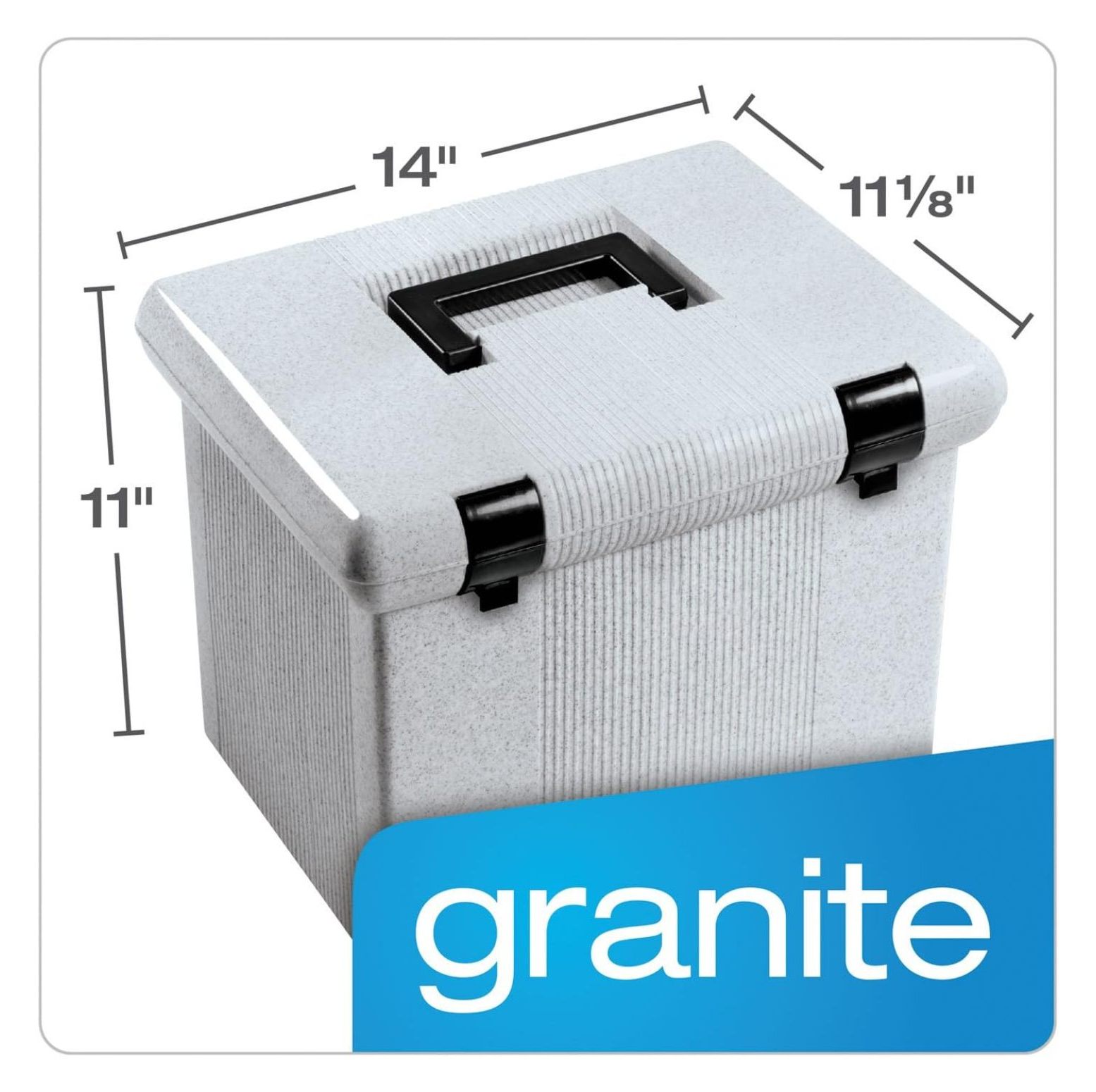 Portable File Box, 11x14x11.125", Granite - Letter Size Hanging Folder Storage - On-The-Go Document Organizer with Handle & 3 Hanging Folders 11"H x 14" W x 11 1/8" D