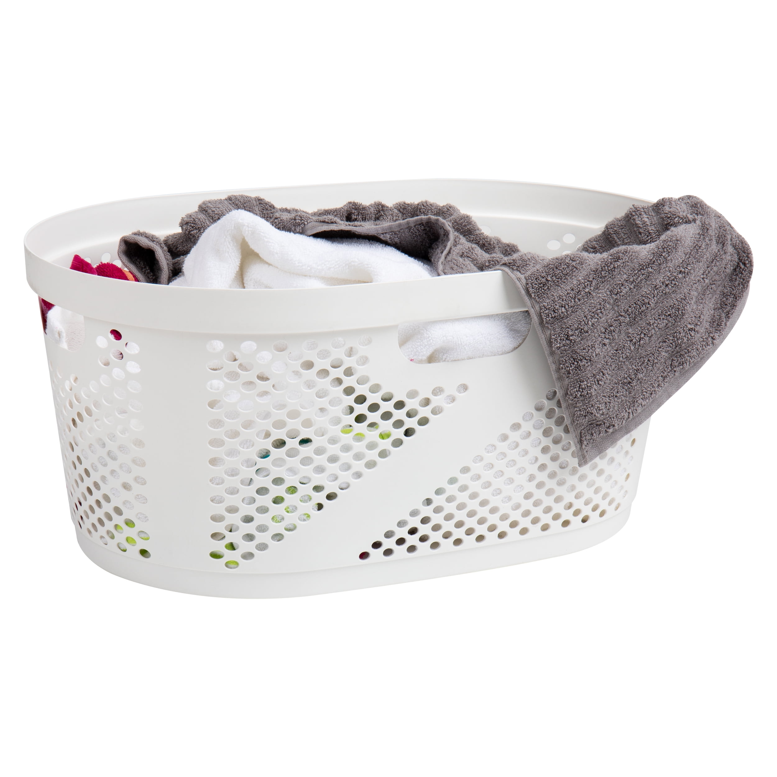 Mind Reader 40L Ventilated Laundry Baskets, Lightweight Clothes Hamper with Cutout Handles for Bathrooms and Closets, Plastic, Set of 2, White