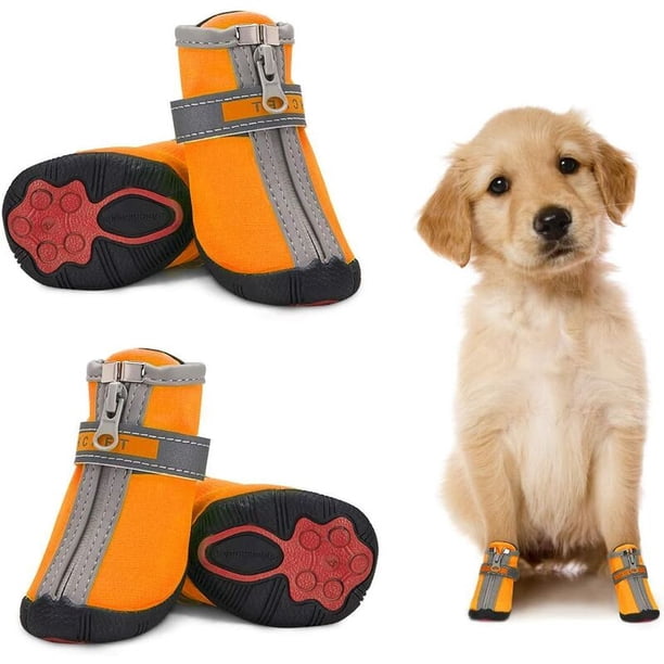 Zapatos impermeables para perros pequeños, paquete de 4, botas protectoras para perros, antideslizantes, reflectantes, protectores de patas, zapatos cálidos para cachorros, perros pequeños esquí esquí Gafas de esquí