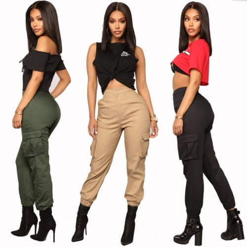Fashion Casual Cargo Trousers for Women Cotton Pants Solid Punk Loose Long  Sports 