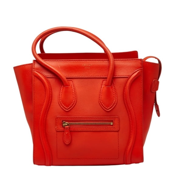 Pre-Owned Celine Luggage Micro Shopper Handbag, Orange Leather, Women's.