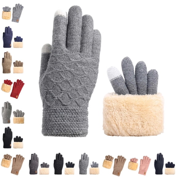 GPOECD Winter Gloves Men Knitted Touchscreen Thickened Windproof Outdoor Cold Proof Warm Mittens