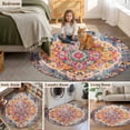 thumbnail image 5 of Blue Pink Round Area Rug 3.3 FT, Non Slip Small Entryway Kitchen Mat, Boho Middle Century Geometric Abstract Washable Soft Circular Rug Non-Shedding Door Mat for Bathroom Playroom Kids Room, 5 of 9