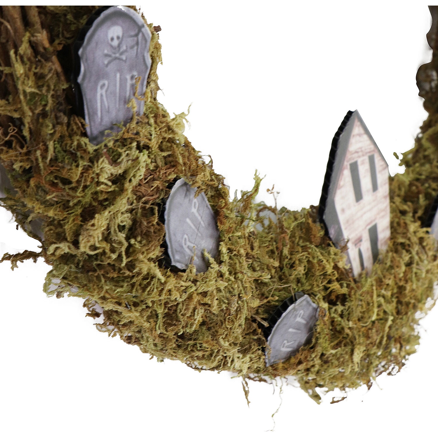 Haunted Hill Farm 15 in Natural Wreath with Tombstones and Houses, HHWRTHTOMB-0BR