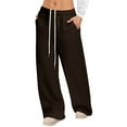 thumbnail image 2 of Tqyyweavej Sweat Pants for Women Drawstring Athletic Wide Leg Trousers Straight Leg Solid Color Stretch Pants with Pockets S-2XL, 2 of 10