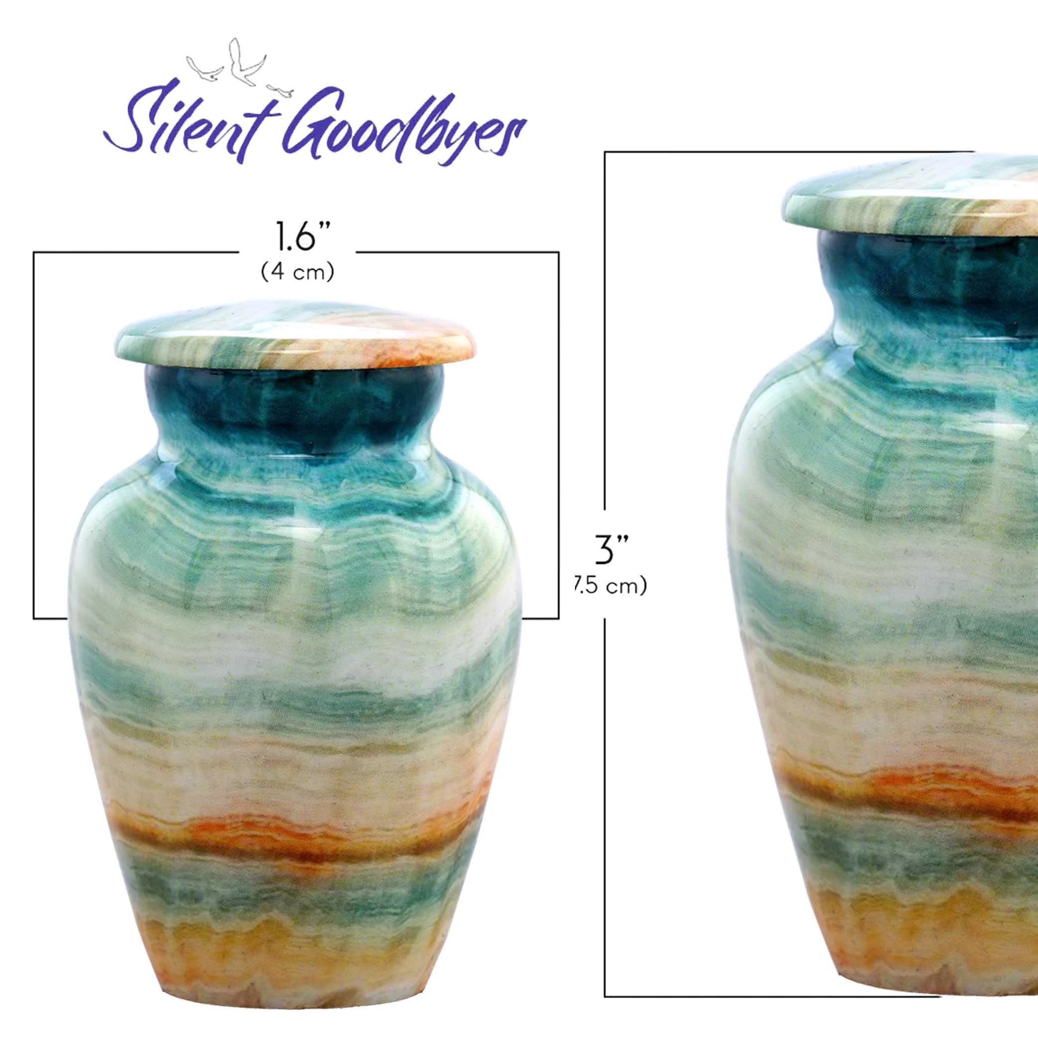 Keepsake Urn | Marble Finish Keepsake Cremation Urn for Ashes | Metal Sharing Urn for Human or Pets Ashes | Mini Memorial Urn with Velvet Bag (Blue Marsh)