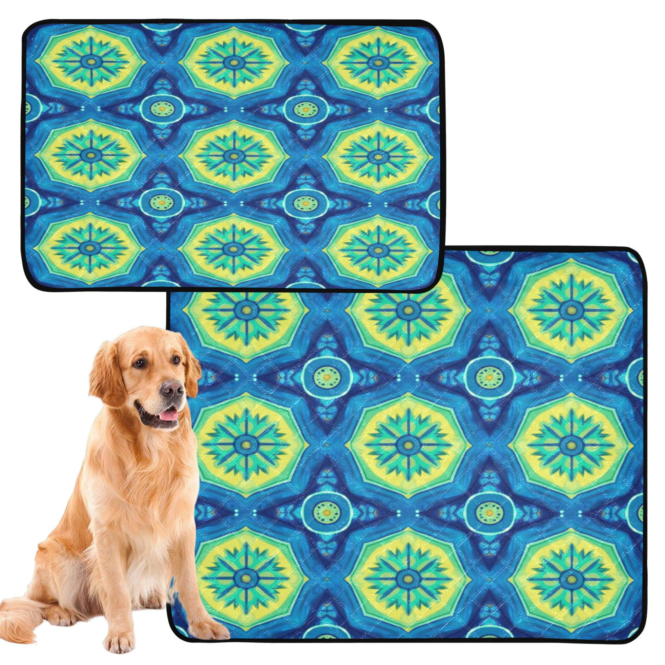 Qxltty Blue Tribal Style Pattern Cat litter Pads Pet Set of 3 Diaper Mats Center Anti-leakage Layer Absorbent Soft and Comfortable