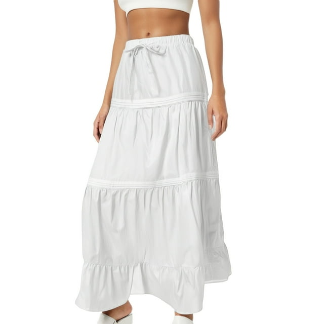 Women's A Line Midi Skirt with Tie Waist - Slit Design for Daily & Dinner - Pure Color Boho Style