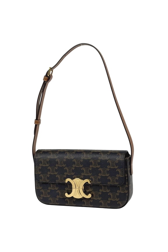 Pre-Owned Celine Triomphe Shoulder Bag, Handbag, Coated Canvas, Brown, Women's