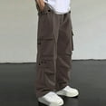 thumbnail image 4 of Kvture Men Loose Straight Cargo Pants Casual Solid Color Mid Rise Drawstring Hiking Jogging Trousers with Multiple Pockets Dark Gray XXL, 4 of 4