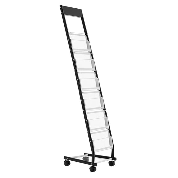 Narrow 6 Tier Metal Brochure Magazine Display Rack with Wheels 6 Pockets Movable Floor Standing Holder for Shop Exhibition Office