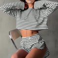 thumbnail image 3 of Spring and Summer New Style Comfortable and Fashionable Striped Long-Sleeved Flared Shorts Sleeping Suit for Ladies, 3 of 4
