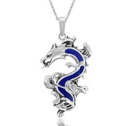 AeraVida Mystical Dragon Water Serpent Blue Lapis Lazuli Sterling Silver Pendant Chain Necklace Fantasy Inspired Unique and Meaningful Unisex Jewelry Gifts