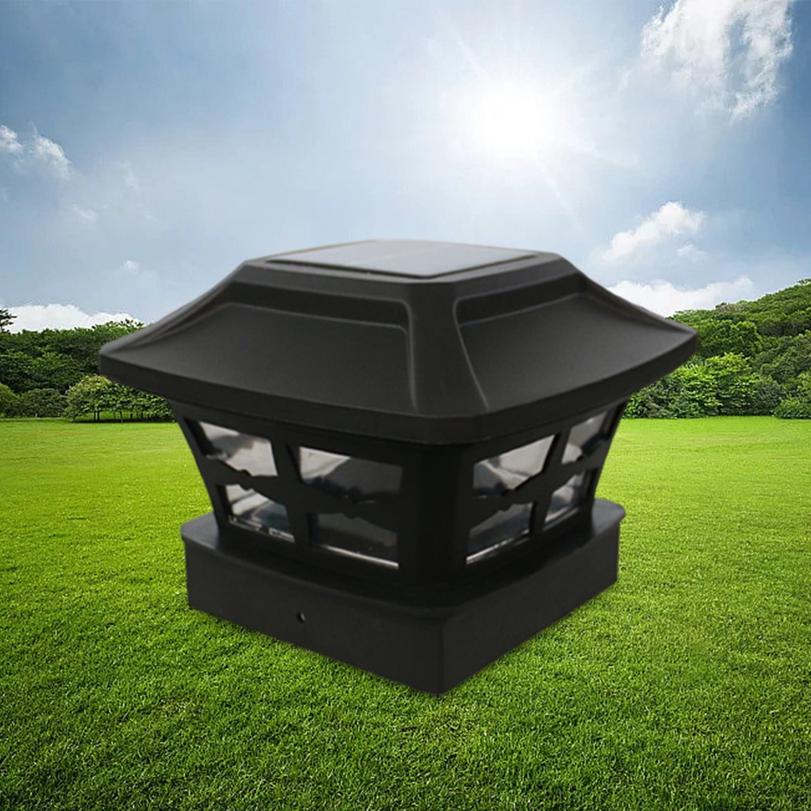 Solar Post Lights Outdoor Glass LED Fence Cap Light for 10.5x10.2cm/4.12x4.02in Posts Deck Patio Garden Decoration White/Black Lighting