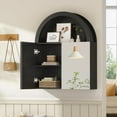 thumbnail image 2 of Arched Wall Cabinet with High Gloss Mirror, Wall Mounted Cabinets with Adjustable Shelf for Bathroom Laundry Room Kitchen, Modern Black, 2 of 7