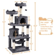 Alden Design 62 Tall Double Condo Cat Tree and Scratching Post Tower, Dark Gray