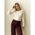 thumbnail image 4 of Women Elegant Round Neck Long Sleeve Button Down Cropped Knitted Cardigan Fall Slim Fit Sweaters Tops White M, 4 of 6