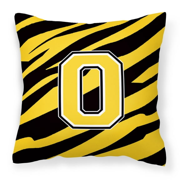 Letter O Initial Tiger Stripe - Black Gold Fabric Decorative Pillow