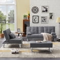 thumbnail image 1 of Canddidliike 3 Pcs Linen Futon Furniture Set Convertible Sofa Bed and Loveseat with Ottoman - Grey, 1 of 9