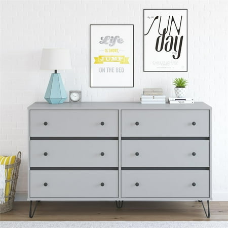Novogratz Owen Mid-Century Modern 6 Drawer Dresser, Dove Gray