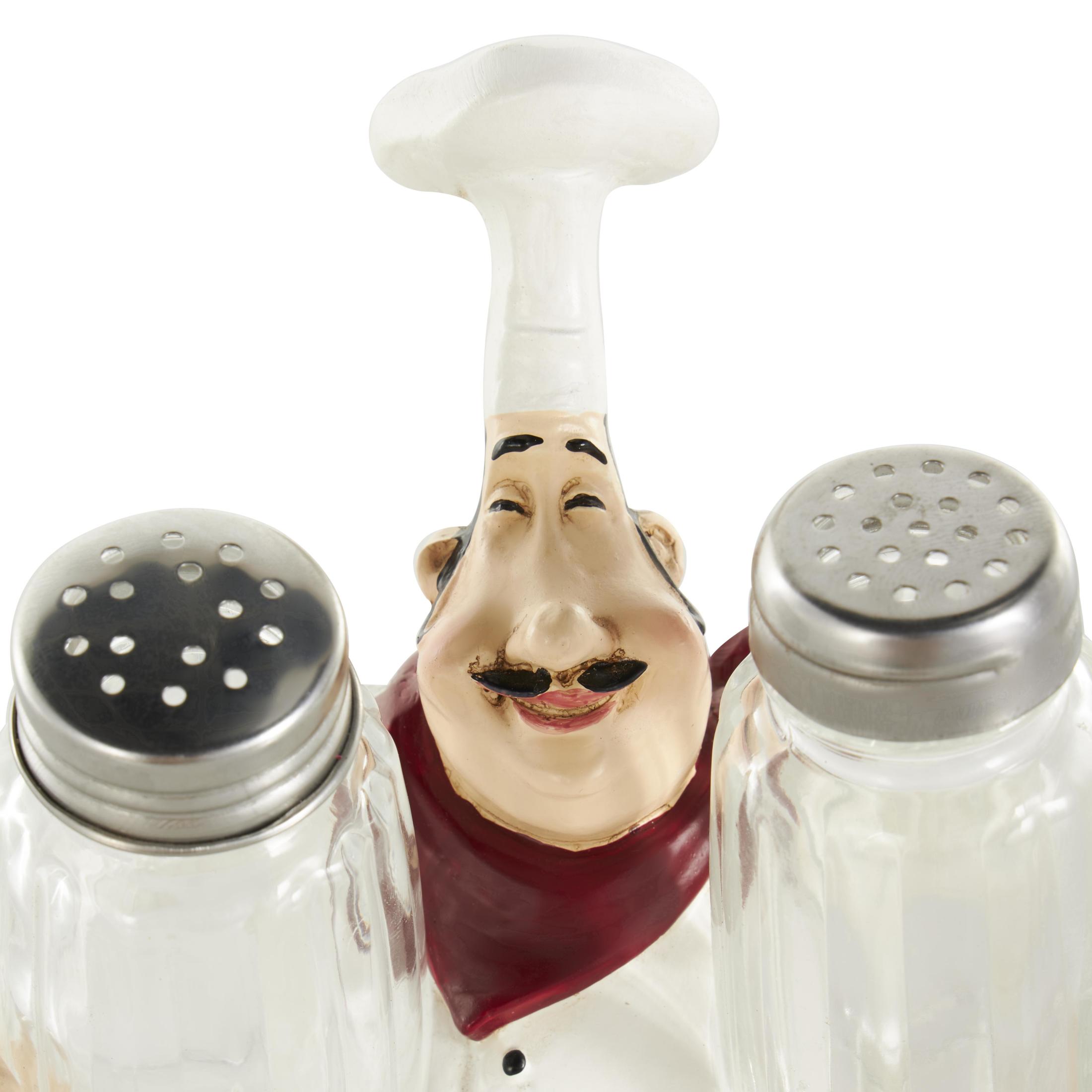 Chef 8.0" Polystone Figurine Salt and Pepper Shaker Holder with Red Accents, by DecMode